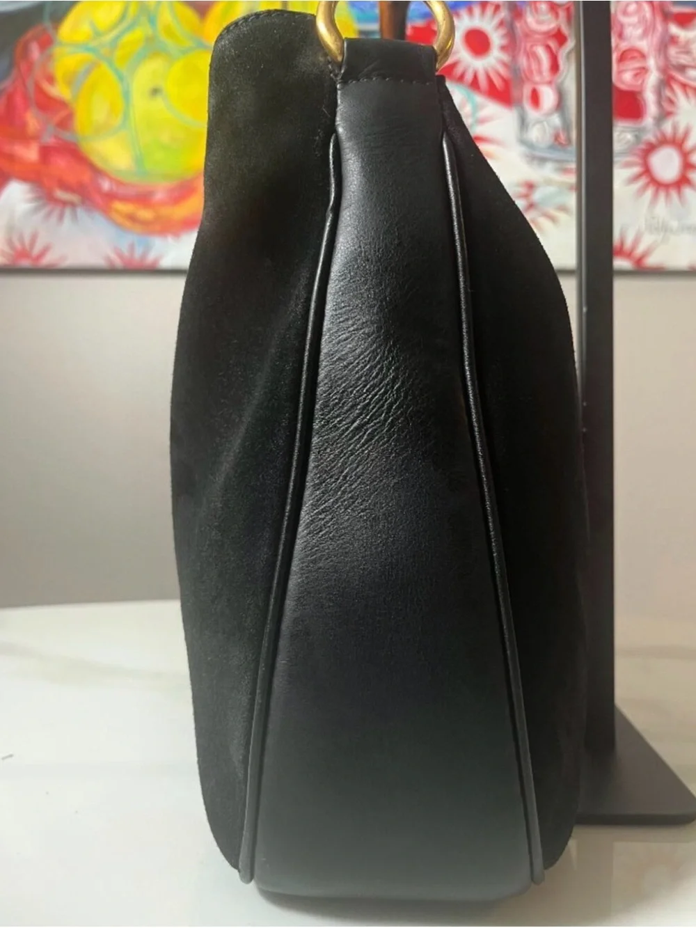 GUCCI 90s Tom Ford Suede Bohemian Natural Bamboo Wood Handle Hobo Bag Vintage